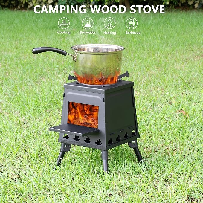 Wood Burning Stove, Portable Camping Wood Stove, Backpacking Folding Tent Heater, Small Outdoor Camp Stove with Carrying Bag, for Cooking Heating Picnic hiking BBQ Travel RV