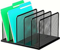 Kuntine.B Desk File Organizer Upright Mesh Desktop Organizer File Sorter Office Organization File Holder for Home, Office & Classroom (Black, 1 Pack 5-Section)