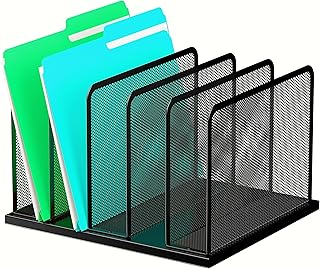 Kuntine.B Desk File Organizer Upright Mesh Desktop Organizer File Sorter Office Organization File Holder for Home, Office & Classroom (Black, 1 Pack 5-Section)