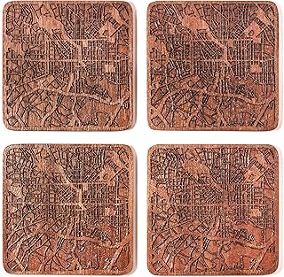 Baltimore Map Coaster by O3 Design Studio, Set Of 4, Sapele Wooden Coaster With City Map, Handmade